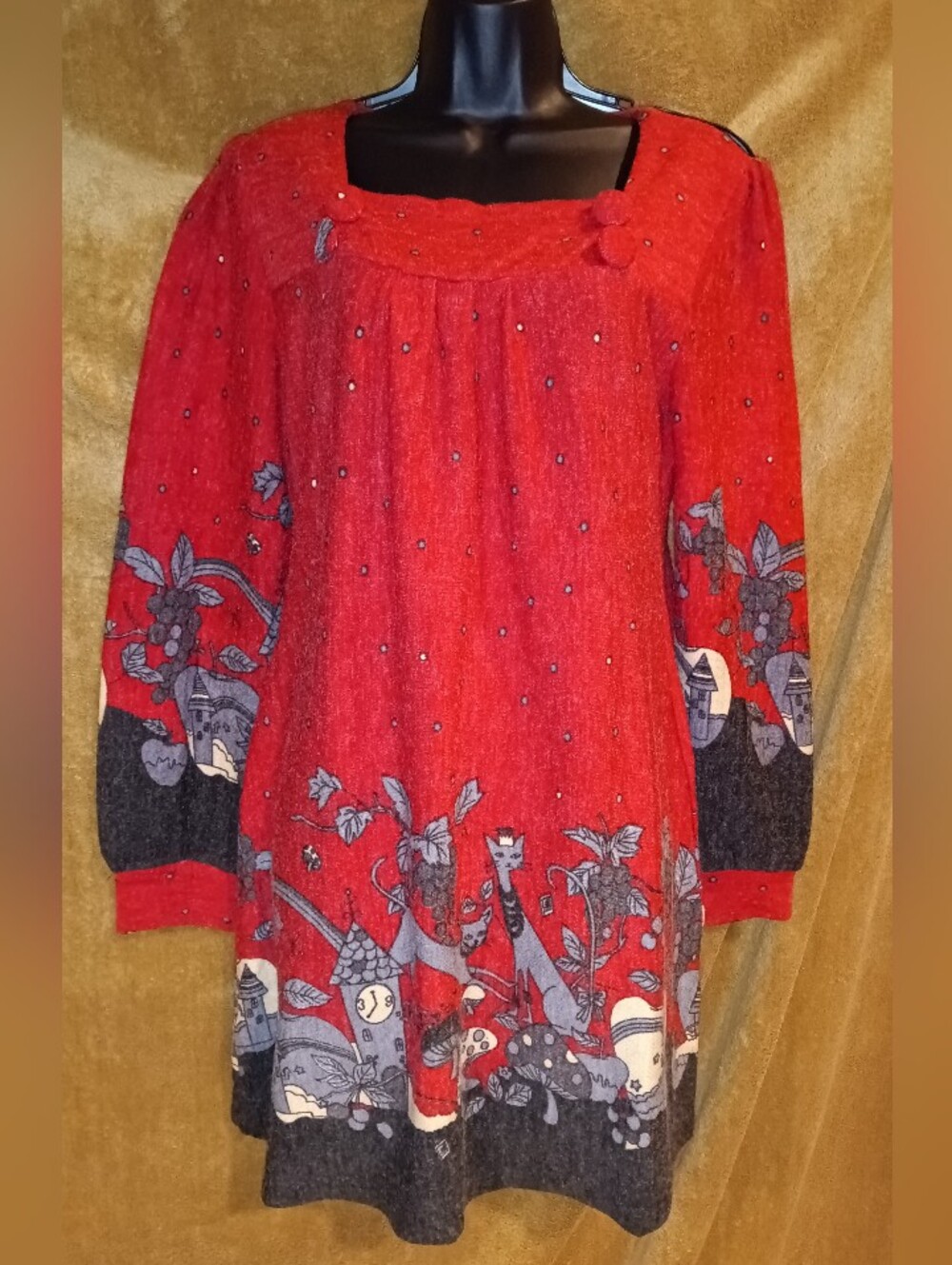Aryeh Red Embellished Tunic Sweater with Whimsical Border